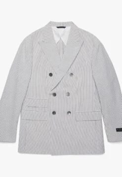 Seersucker Double-Breasted - Halflange Jas - Grey -Mode Kleding Winkel 450d50b82387484a9ae14b779e112561