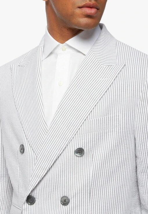 Seersucker Double-Breasted - Halflange Jas - Grey - Afbeelding 2
