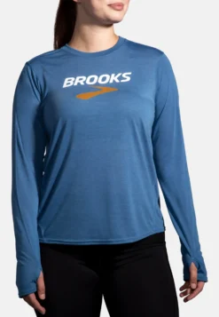 Distance Graphic Long Sleeve - Longsleeve - Heather Blue Ash Brooks Logo