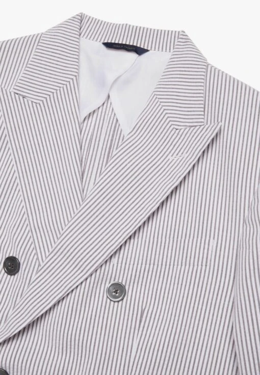 Seersucker Double-Breasted - Halflange Jas - Grey - Afbeelding 4